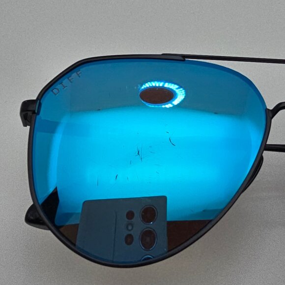 Diff Eyewear Dash Black Frame Polarized Blue Mirror Lens Aviator Sunglasses 61mm - Picture 15 of 16